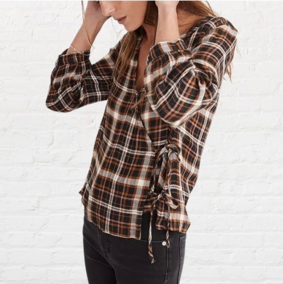 Madewell Plaid Gauze Double Tie Wrap Top Size XS - Picture 2 of 13